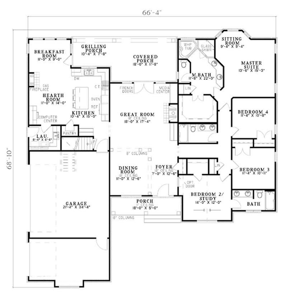 Floor Plan First Story of Craftsman Plan #153-1885